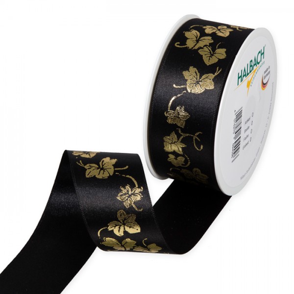 Saten trak - š:4cm x d:20m - Zlati bršljan