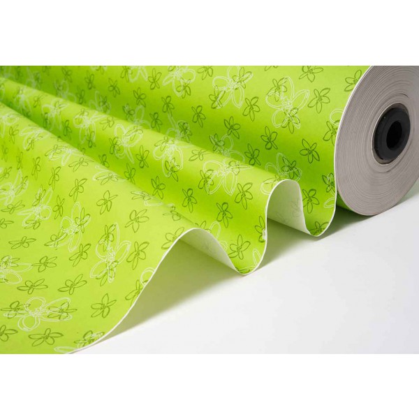 Ovojni papir z rožami - Zelena - 75 cm