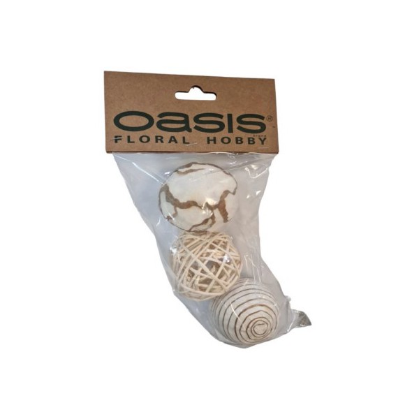 OASIS® Dekorativne kroglice Natur / fi 6cm / 3 kos