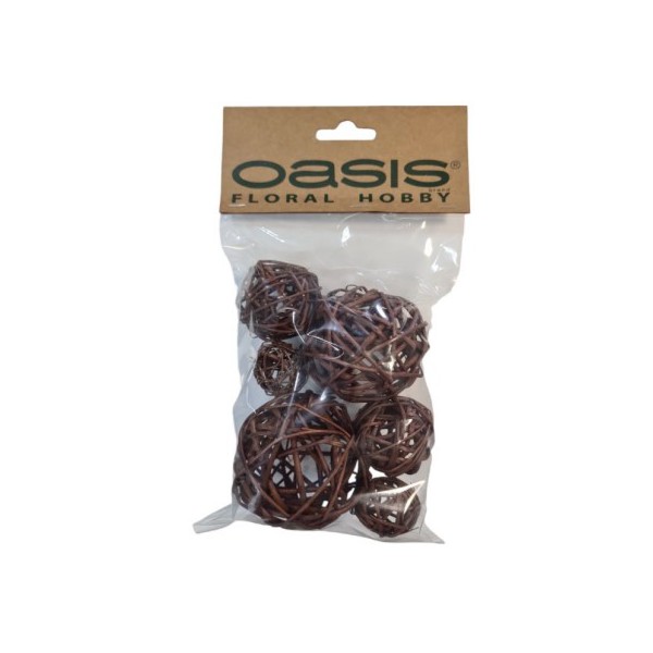 OASIS® Ratan kroglice mešane Rjave / 3cm, 4,5cm, 6cm / 6...